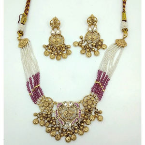 Conjunto de Collar Tradicional de Plata y Oro con Cuentas de Rubí y Diseño Antiguo, Joyería Nupcial con Pendientes Colgantes a Juego - Product Image 2