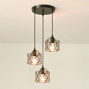 Lámpara Colgante Industrial Vintage de 3 Luces, Lámpara de Techo Moderna con Jaula de Metal Negro para Cocina, <span class=keywords><strong>Comedor</strong></span>, <span class=keywords><strong>Sala</strong></span> de Estar - Product Image 1