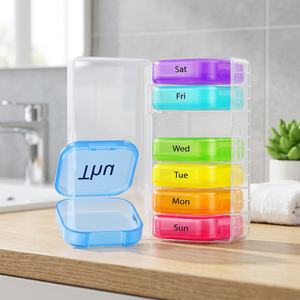 Organisateur de pilules hebdomadaire pour 7 jours avec compartiments codés par couleur pour le stockage quotidien des médicaments, design portable et compact - Product Image 6