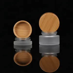 Contenedores de cosméticos reciclados respetuosos con el medio ambiente, 5g, 15g, 20g, 30g, 50g, 100g, 200g, tapa de bambú auténtica, tarros de crema de vidrio con tapa de Bambú