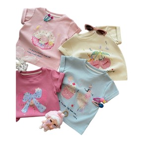 Tongxingyuan Girls T-Shirt With Butterfly <b>Bow</b> Print Short Sleeve Cotton Sweet Cartoon Design For Spring Summer Kids Wear - Product Image 5