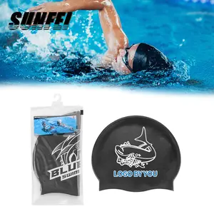 Sunfei Kid Swim Cap Custom Siliconen Badmuts Gedrukt Logo Lange Haar Latex Zwemmen Caps Lycra Aangepaste