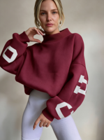 Sweat-shirt oversize pour femme à col montant, imprimé 3D en relief, en molleton de coton, pull décontracté