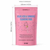 Tampons nettoyants à l'acide kojique et au curcuma, marque privée, tampons exfoliants moussants à la vitamine C pour le visage, pour les taches brunes et un nettoyage en profondeur
