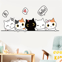 Hello Cute Cat Wall Sticker Living Room Wall Background And Door Decoration PVC Removeable Self-Adhesive Wallpaper