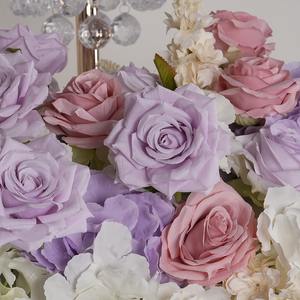 מותאם אישית באיכות גבוהה משי מלאכותי פרח סידור פרחים ורוד סגול רץ שולחן חתונה - Product Image 3