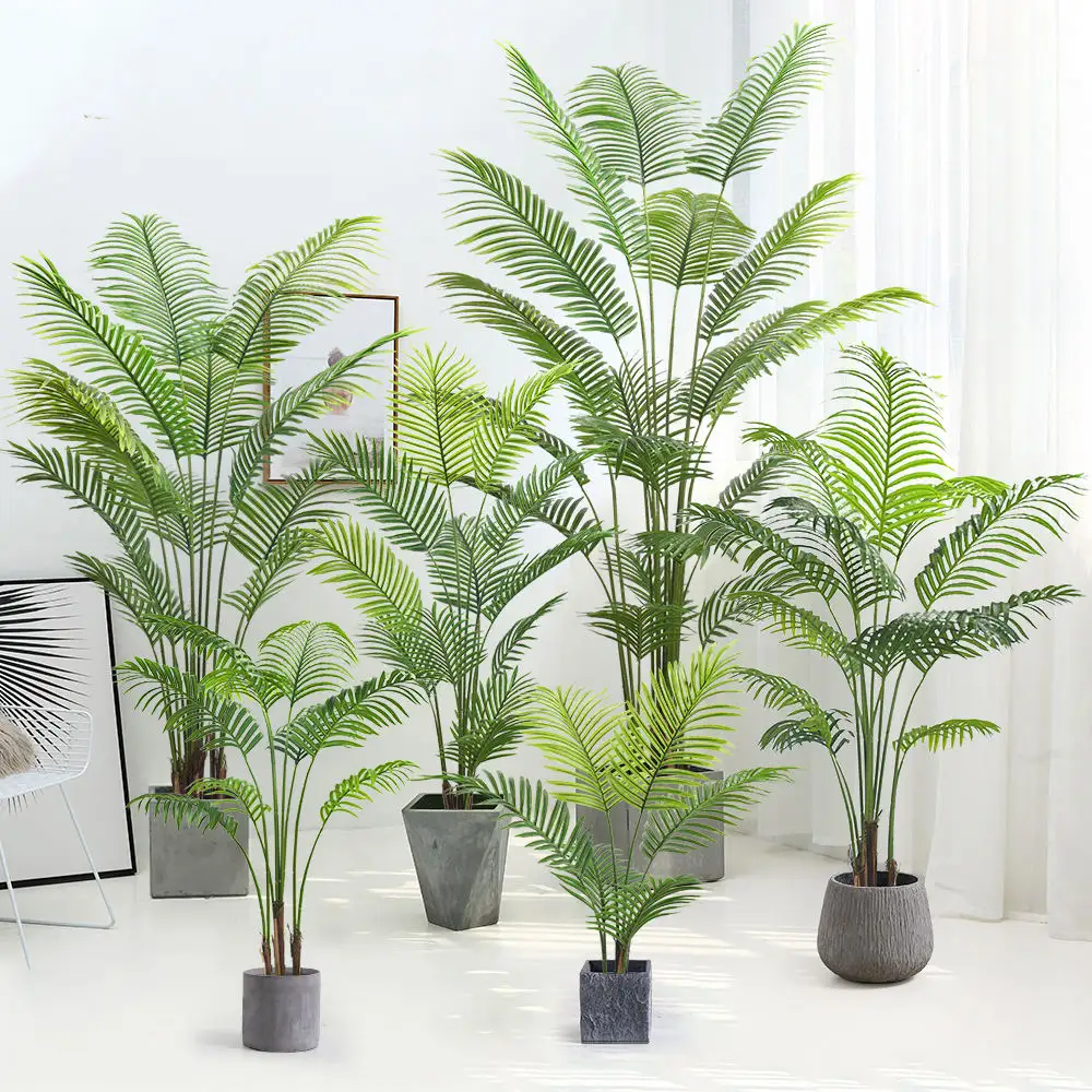 Yapay palmiye ağacı sahte yeşillik bitkiler tasarım özel plastik ahşap ipek bitkiler için bahçe peyzaj ev dekorasyonu
