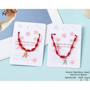 Bracelet à sept nœuds en acier inoxydable avec breloque lettre A pour femme, bijoux tendance - Product Image 1