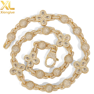 Hop Silver Gold Plated Miami Cuban Necklace <b>Iced</b> <b>Out</b> Flower Four Leaf Clover Diamond Jewelry - Product Image 2