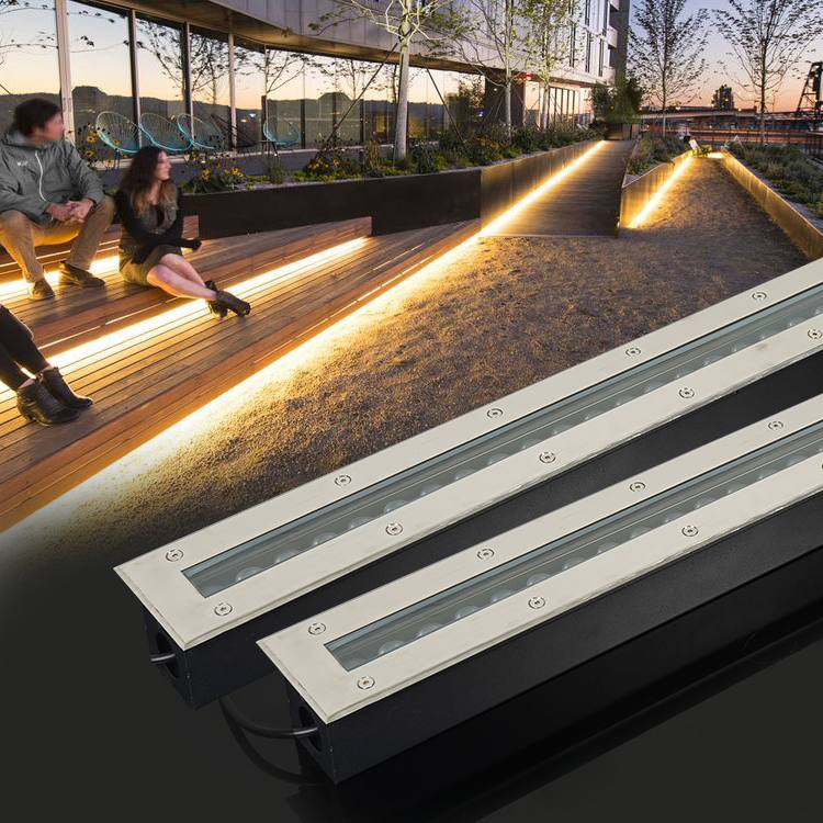 12w 18w 24w 36w Aluminum Tempered Glass Underground Lamp Ip66 Waterproof Recessed Linear Long Led Underground Light
