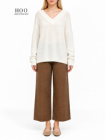 Pull en laine tricoté minimaliste à col en V, coupe décontractée, double couche, style français, en mohair, pour femme, automne