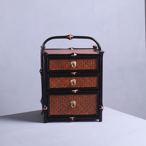 Bamboo Woven <b>Storage</b> Cabinet With <b>Drawers</b> Oriental Style Jewelry <b>Box</b> Standing Type Living Room Use - Product Image 1