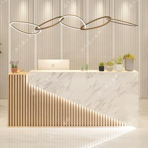 Scrivania Reception Minimalista in Legno Massello per Ufficio Aziendale Cassa in Marmo/Ardesia Bancone per Barbiere/Salone di Parrucchieri <span class=keywords><strong>Design</strong></span> per Negozi - Product Image 1