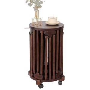 Solid <b>Wood</b> Stackable Round <b>Stool</b> With Wheels Chinese Style Multi Functional Living Room Side Table - Product Image 5