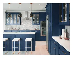 خزانة مطبخ ذكية نمطية مصممة من الخشب الصلب باللون الكحلي الميلامين، خزانة كاملة، خزانة جدارية للمطبخ