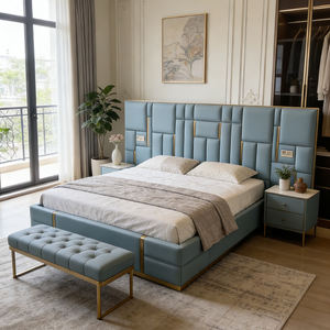 <span class=keywords><strong>Lit</strong></span> capitonné en cuir bleu smog, luxe léger italien, <span class=keywords><strong>lit</strong></span> <span class=keywords><strong>double</strong></span> 1,8 m, chambre principale, banc de <span class=keywords><strong>lit</strong></span> assorti - Product Image 5