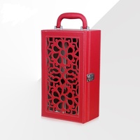 Caja de Vino Roja Retro, Caja de Embalaje de Vino y Té de Alta Gama, Caja de Regalo de Cuero PU