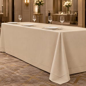 Wholesale Champagne Polyester Hemstitch Rectangular <b>Tablecloth</b> Hotel Restaurant Banquet Event Rental - Product Image 1