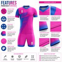 Ensemble d'uniformes de football personnalisés pour hommes, rose et bleu, col en V, manches courtes, short, 100 % polyester, évacuation de l'humidité, toutes saisons, coupe ajustée