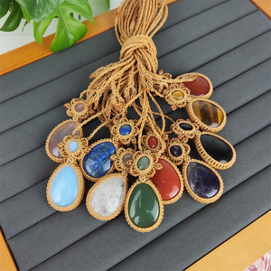 Collar de macramé con gema de Aventurina verde amatista en forma de lágrima de moda collar de cuerda de piedra de gota de agua de lapislázuli de ónix negro - Product Image 3