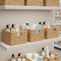 Panier de rangement rectangulaire fait main en jonc de mer et jacinthe d'eau tressé, multifonctionnel, pour cosmétiques et serviettes de bain