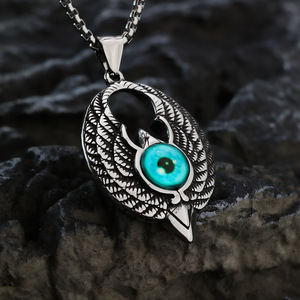 Yunnique – collier avec pendentif en acier inoxydable pour hommes, en forme d'aigle, avec incrustation de pierres précieuses bleues, design géométrique, bijoux cadeau - Product Image 3