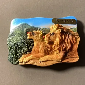 定制树脂非洲肯尼亚旅游纪念3D情侣狮子画冰箱贴
