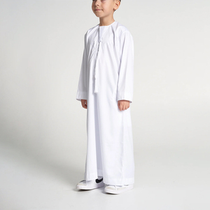 Color sólido blanco niños Dubai niños emiratí Thobe musulmán Oriente Medio árabe adolescente oración <span class=keywords><strong>cremallera</strong></span> larga túnica para niños Eid - Product Image 2