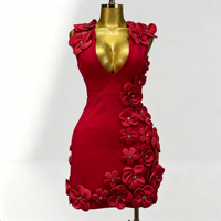 Robe d'été décontractée pour femme, noire, unie, avec nœud, mi-longue, col en V profond, sans manches, ornée de fleurs faites à la main, pour le quotidien