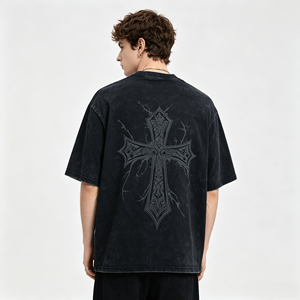 Camiseta Extra Grande Personalizada para Hombre, Negra, Manga Corta, Estilo Urbano, con Estampado de Letras, Cuello Redondo, Corte Cuadrado - Product Image 2