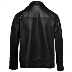 Veste de moto pour homme en cuir noir chauffante, coupe ajustée, col mandarin, fermeture éclair, couleur unie, logo sur le devant, hiver - Product Image 3