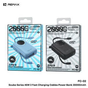 Batterie externe REMAX FP-02 20000mAh, charge rapide 45W, chargeur portable, batterie externe avec câbles intégrés et écran numérique - Product Image 2