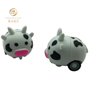 Mini cartoon dier leuke koe relatiegeschenk kinderen plastic pull back goedkope auto speelgoed