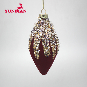BSCI fábrica al por mayor 8cm rojo flocado <span class=keywords><strong>Navidad</strong></span> decorativo bola de vidrio - Product Image 4