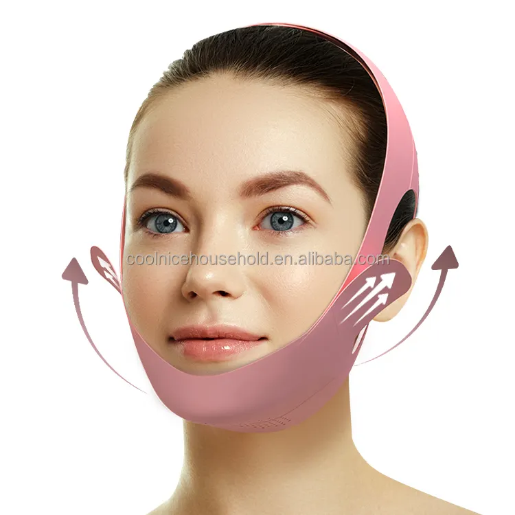 Alat pemijat sabuk wajah V silikon, dapat dipakai ulang penghilang dagu ganda, perangkat model pemijat sabuk ramping