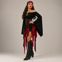 Großhandel Damen-Piratenkostüm für Bühnenauftritte, Halloween-Partys und Abenteuer-Themenveranstaltungen in Schwarz, Rot und Braun