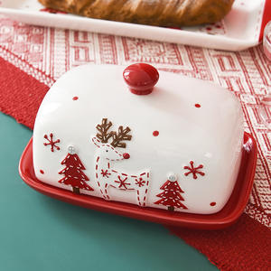 Plat à beurre de Noël au design de <span class=keywords><strong>Père</strong></span> Noël de style nordique, assiette décorative pour desserts sucrés, vaisselle - Product Image 6