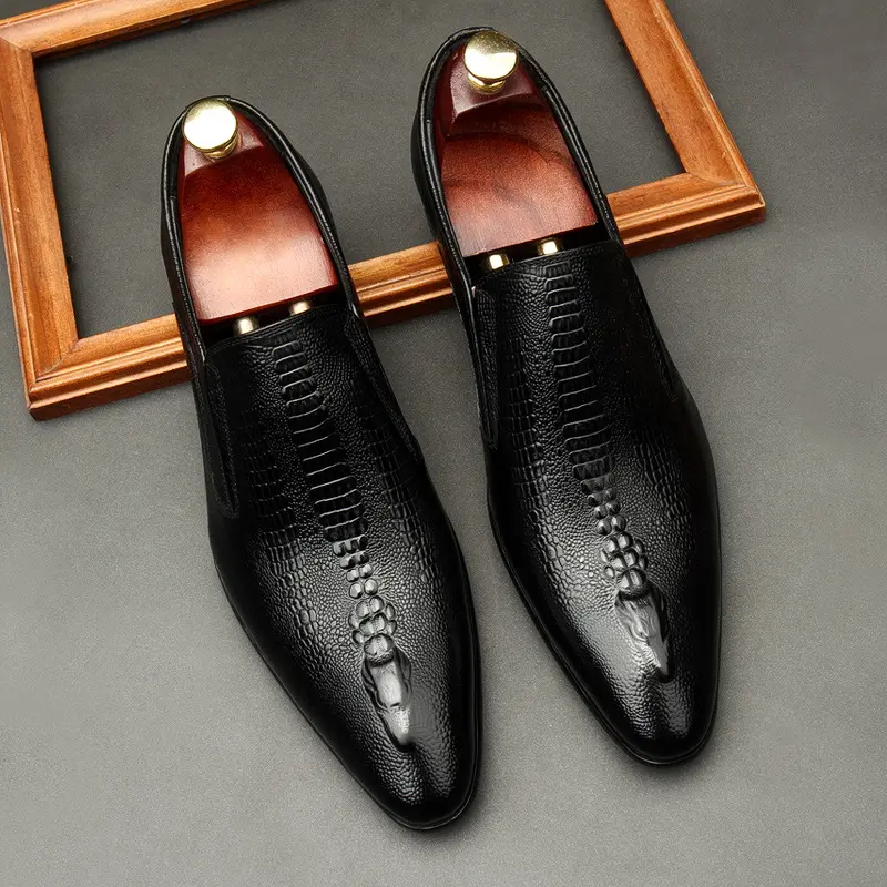 2023 Breathable crocodile pointed toe leather shoes business formal men's shoes