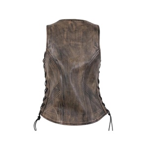 Nouveauté Gilet de course de moto en cuir véritable de vachette pour femmes, coupe ajustée, poches latérales, manches latérales - Product Image 2