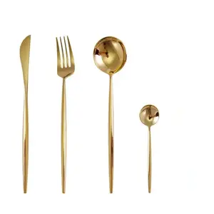 Wholesale 430 Food Grade Reusable Custom Logo Gold Luxury Wedding Spoon Fork Stainless Steel Golden Cutlery Flatware Sets