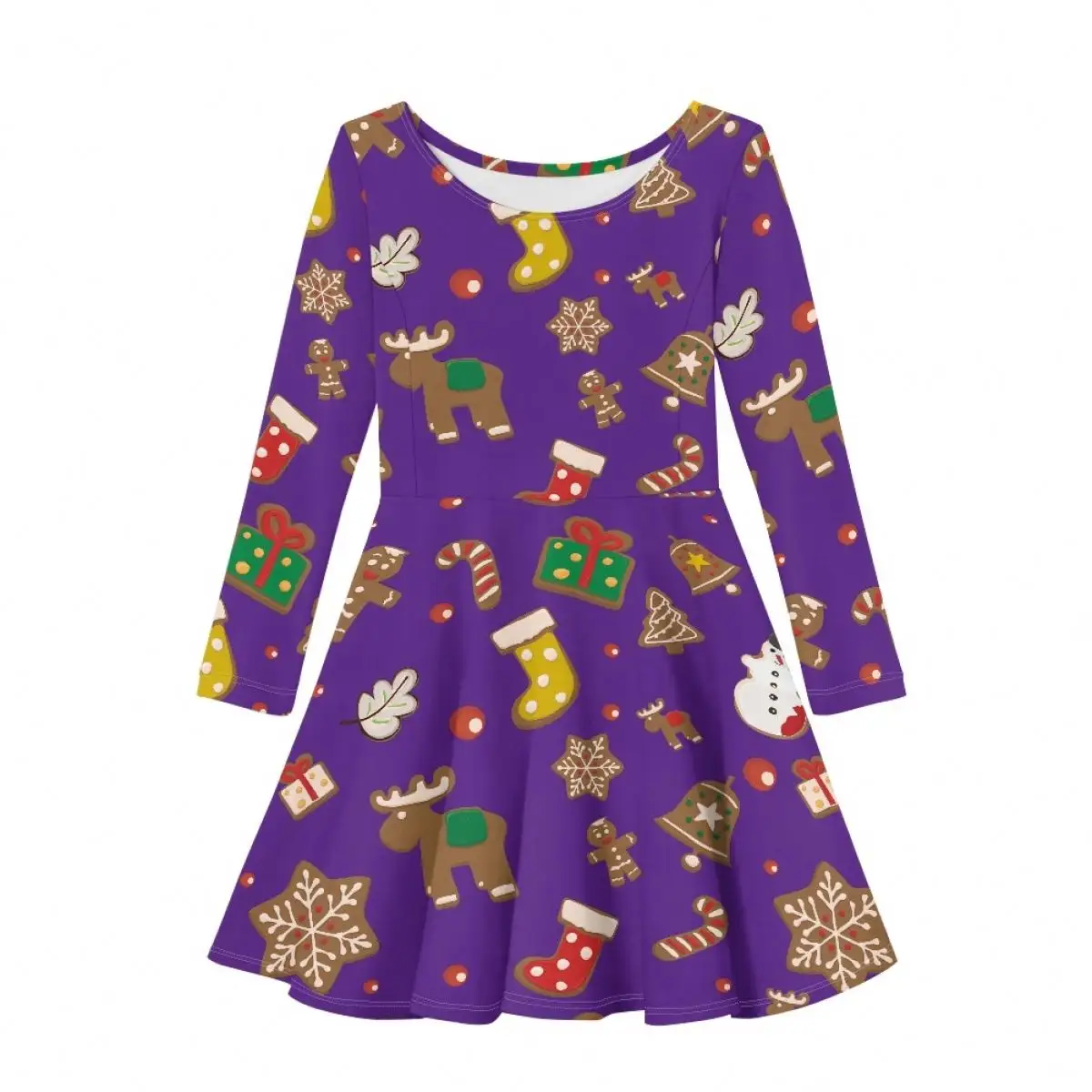 Wholesale Winter Casual Dresses for Girls Kids Children Clothes Long Sleeve Purple Pattern Outwear Clothing Baby Christmas