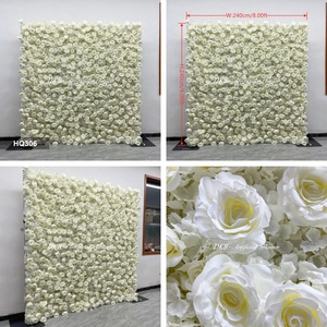 Muro de Flores Artificiales al por Mayor, 8 pies x 8 pies, Blanco, Enrollable, Fondo de Pared de Rosas de Seda para Decoración de Bodas - Product Image 2