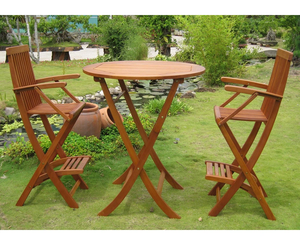 Mesa y sillas plegables Juego de comedor de altura de barra, juego de comedor de patio de madera para 2 personas con mesa redonda Balcón Patio - Product Image 6