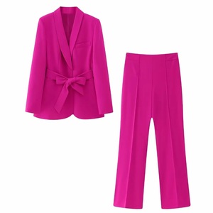 Conjunto de 2 Piezas para Mujer, Pantalones y Vestido con Cinturón, Color Sólido, Casual, a la Moda - Product Image 6