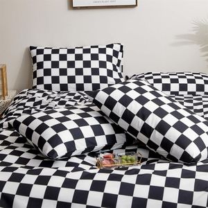 Set di biancheria da letto 7 pezzi King Size bianco Plaid nero set di trapunte e <span class=keywords><strong>lenzuola</strong></span> geometriche a scacchi e 4 federe per la salute - Product Image 5