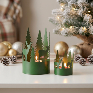 Latest Christmas Home Tabletop Decoration Green Metal <b>Candle</b> Holders with Tree and Deer Cutwork Design - Product Image 6