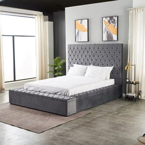 Marco de cabecero de tela de terciopelo con botones de lujo extravagante tapizado Gris otomana Queen King Size cama de almacenamiento con caja grande - Product Image 6
