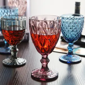 Customized Color Embossed Goblet Wine Glass Vintage Wine Glass For Hotel Party