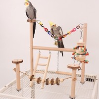 Structure de jeu en bois naturel pour perroquets, cage d'activités pour oiseaux avec échelle d'escalade et jouets à mâcher pour perruches, agapornis et petits perroquets