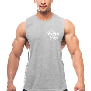 Gilet de sport d'été pour hommes T-shirt sans manches T-shirt d'entraînement de fitness en pur coton personnalisé couleur unie coupe surdimensionnée - Product Image 4